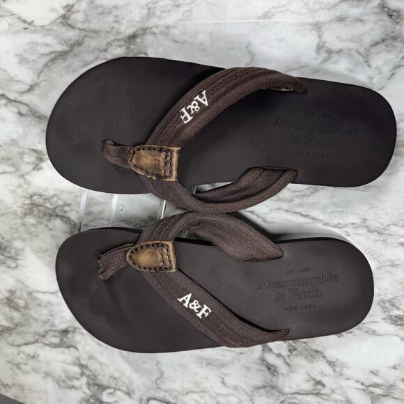 Abercrombie & Fitch Vintage Mens Brown Canvas Leather A&F Flip Flops US 11 - Picture 1 of 5